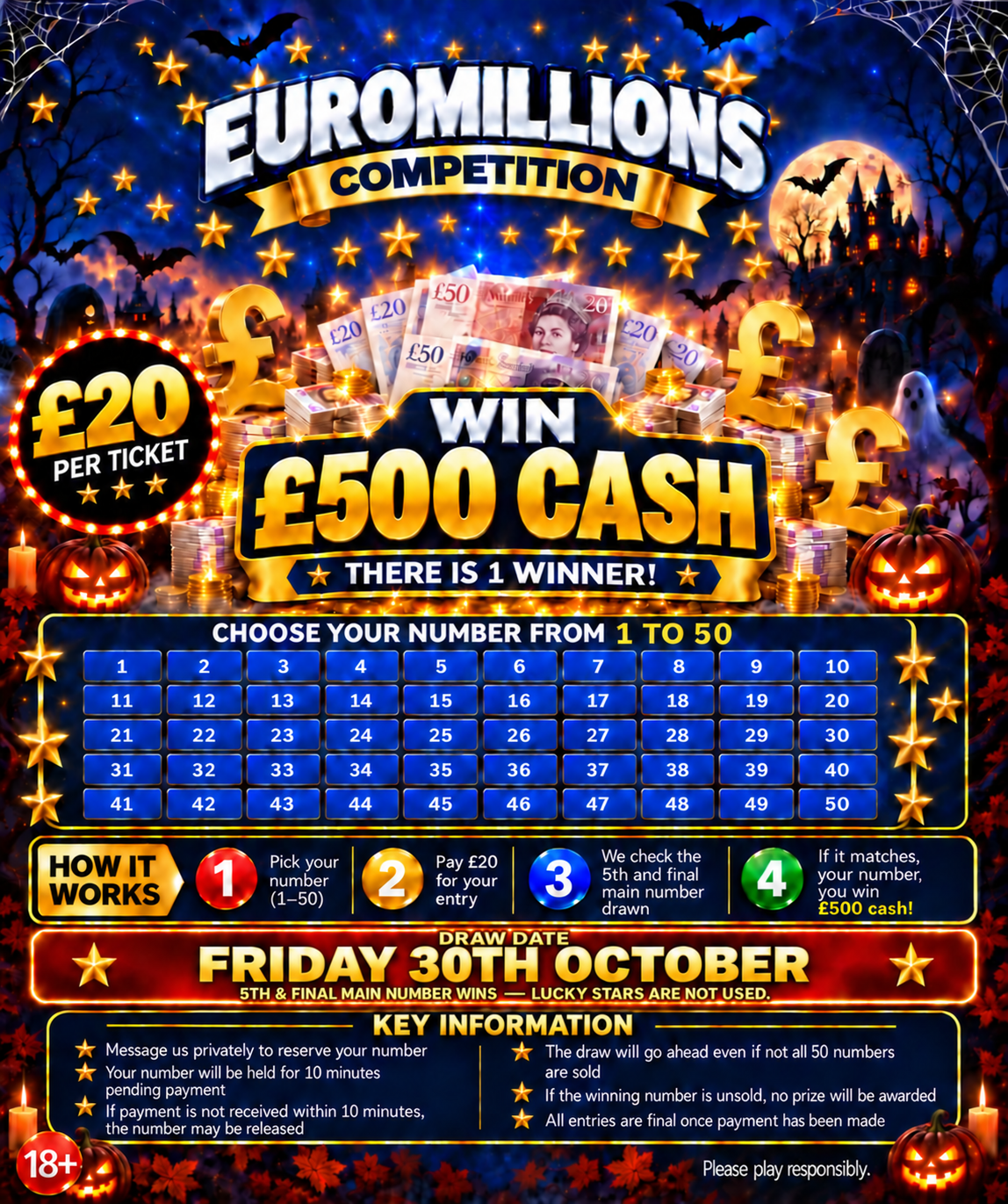 EuroMillions competition advert to win 500 pounds cash for a 20 pound entry